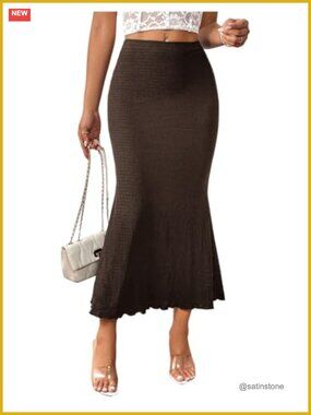 High Waisted Fishtail Skirt Ruffle Hem Bodycon Long Maxi
